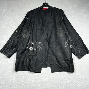 SHAMASK Open Front Evening Jacket Size 8 Black Embroidered Stenciled Work OSFM